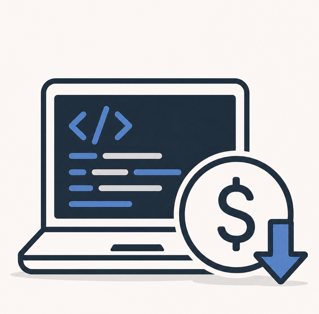 Illustration of software development becoming cheaper through AI